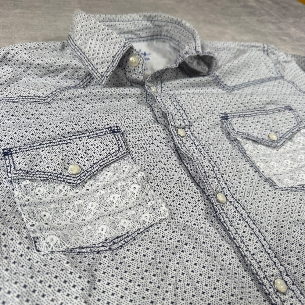 Wrangler Shirt Women Large White 20X Competition Western Lace Pearl Snap Rodeo - Picture 3 of 11